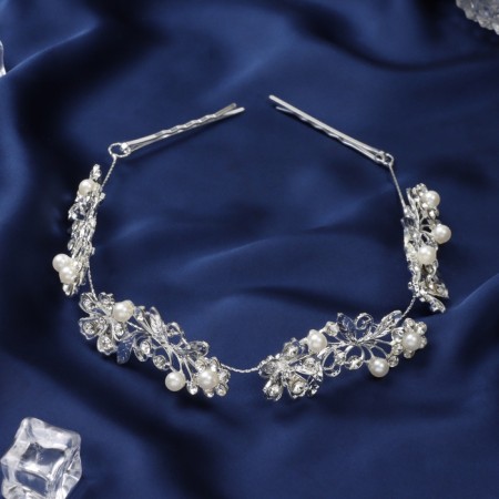 Hair accessory "Judy" Flower style, 26 cm, silver