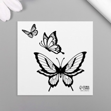 Black "butterfly" tattoo on the body 6x6 cm-3