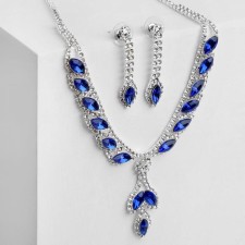 Set 2 objects: earrings, necklace necklace rhombus, blue-white color in silver, 45 cm