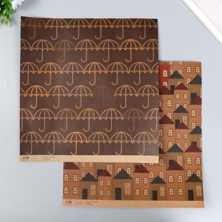 Scrapbooking paper bilateral craft "houses and umbrellas" density 180 g 30.5x32 cm-1