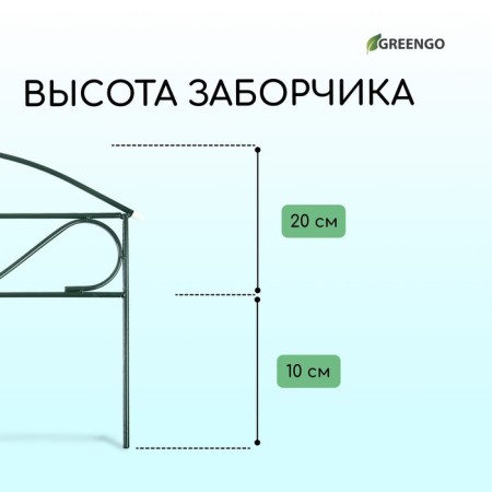 Decorative fence, 37 × 325 cm, 5 sections, metal, green, "narrow mini", Greengo-4