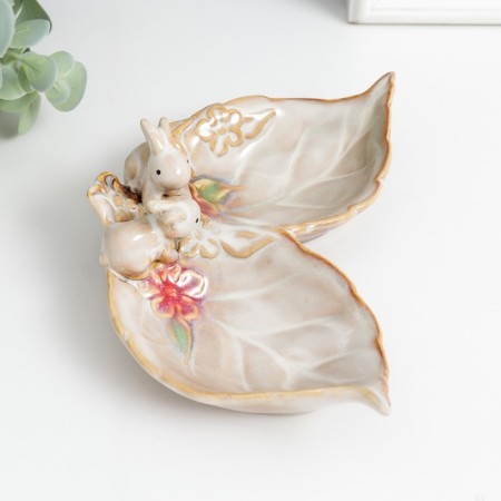 Souvenir Ceramics stand "Bunnies at flowers" 11.5x17x6 cm-2