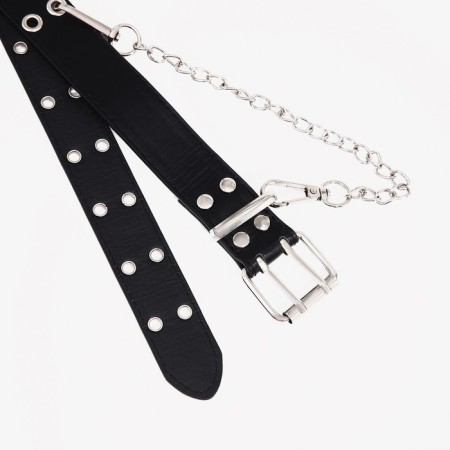 Building belt, width 3 cm, metal buckle, eyelets, black color-1