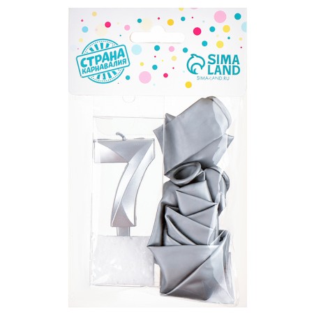 Set of candle in cake + 5 balls, number 7, silver-3