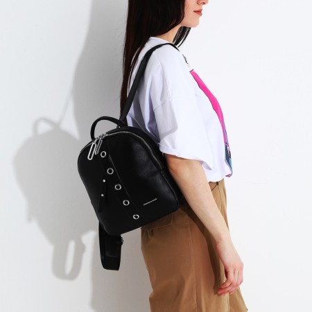 A backpack with a zipper, 4 outer pockets, black color-5