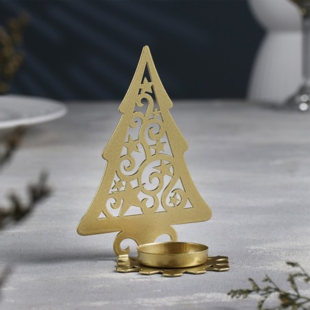 Climb "Christmas tree with stars" metal for one candle, 6.6x10x13 cm, golden-1