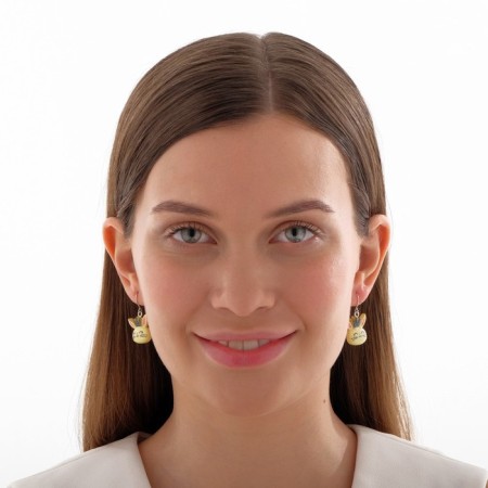 Children's earrings "chosen" hare, yellow color in silver-2