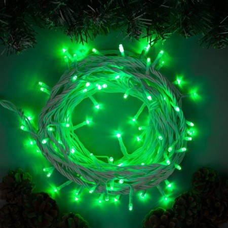 Garland “thread” 10 m, IP44, UMS, white thread, 100 LED, Green glow, 220 V