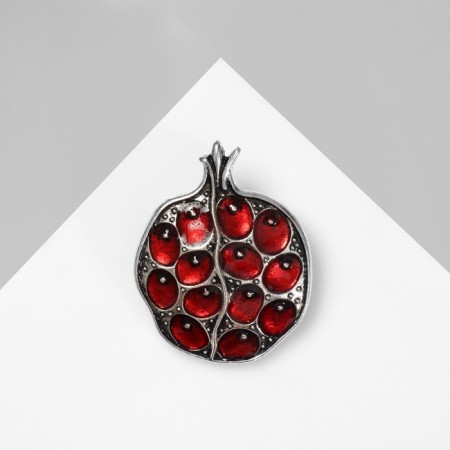 Brooch "Pomegranate" with bones, red-black color in black silver