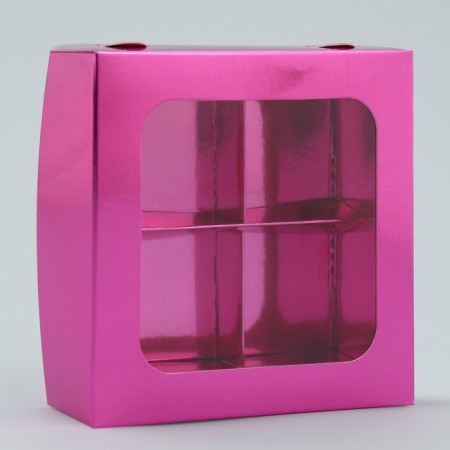 Box for sweets, confectionery packaging, 4 cells, “pink”, 10.5 x 10.5 x 3.5 cm-1