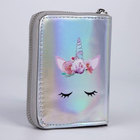 Wallet with a holographic effect, silver color-2