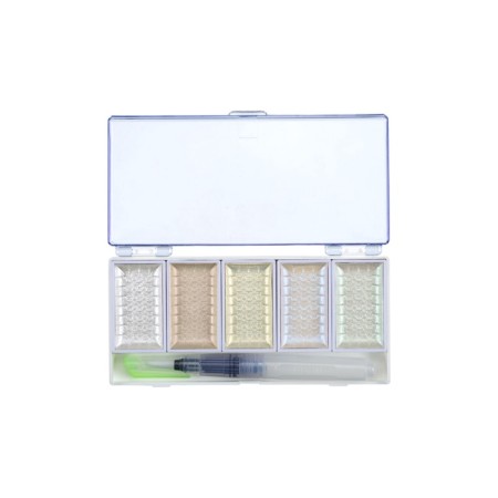 Watercolor paints, pearl, + brush, in a plastic box, 5 colors-6