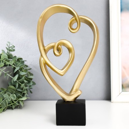 Souvenir Polystone "Double Golden Heart" on a black stand 15.5x7x29 cm-3