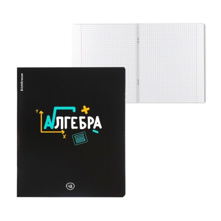 Subject notebook, 48 sheets, cage, algebra, Erichkrause "Inscription", Twin-Lalam Cardboard cover, OFSET BELICT 100%, info block