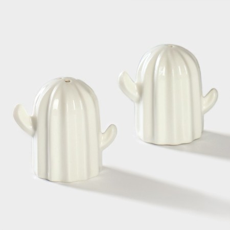Porcelain set for spices on a bamboo stand Bellatenero "Cacti", 12 × 12.5 × 10 cm, white color-4