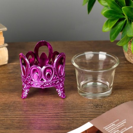 Climber Plastic, glass for 1 candle "droplets" pink 7x6x6 cm-3