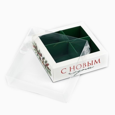 Box for 4 sweets with cells "spruce aroma", 10 x 10 x 3 cm, new year-4