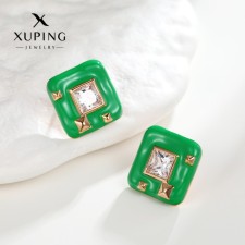 Emall earrings Xuping squares, white-green color in gold