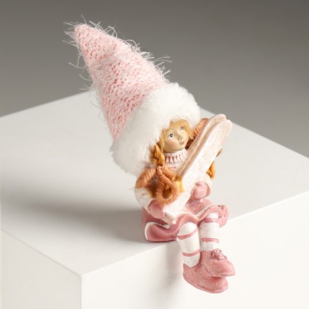Souvenir Polystone "Baby/Baby in a pink suit, with skis" sits mix 5x6x14 cm-3