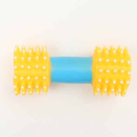 Dog toy squeak "Massage dumbbell", 14 cm, yellow/blue-1