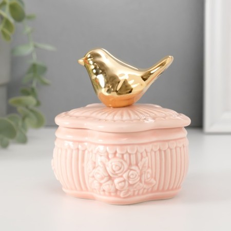 Casmic Coramics "Bird on the Provence Flower" Pink 8.5x8.5x9.2 cm-2