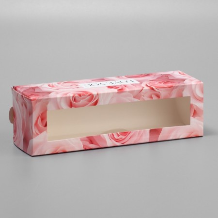 Box for Makarun, confectionery packaging "Love You", pink roses, 18 x 5.5 x 5.5 cm-1