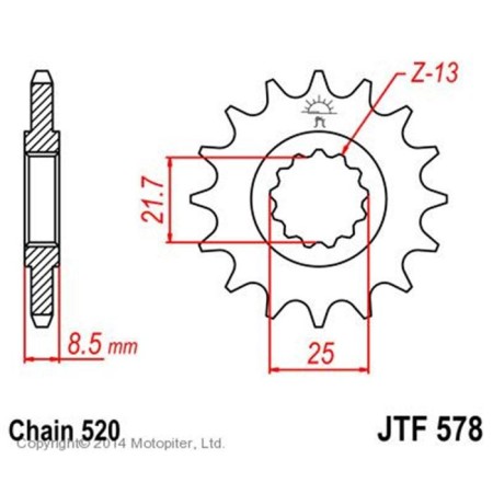 Front star, presenter, steel jtf578, chain 520, 15 teeth