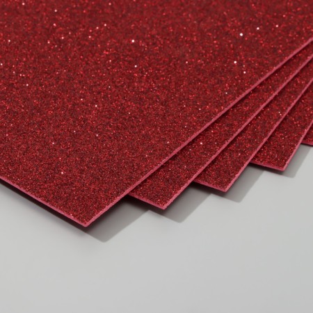 A set of glitter foamiran (5 sheets) 2 mm, 20x30 cm, dark red-1