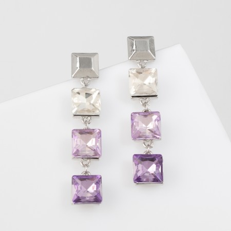Earrings with “Bloom” rhinestones are dark squares, colored in silver-1