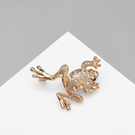 Brooch "Frog" classic, white color in gold-1