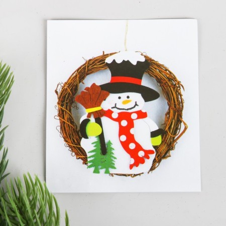 Set for creativity - Create the New Year's decoration "Wreath - Snowman with a broom"-3