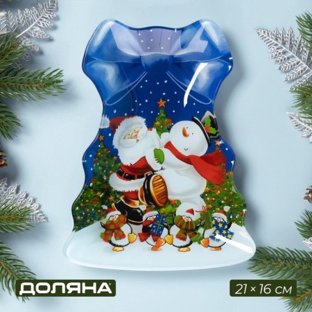 Serving glass share "Christmas tree with a bow. Feast ", 21 × 16 cm