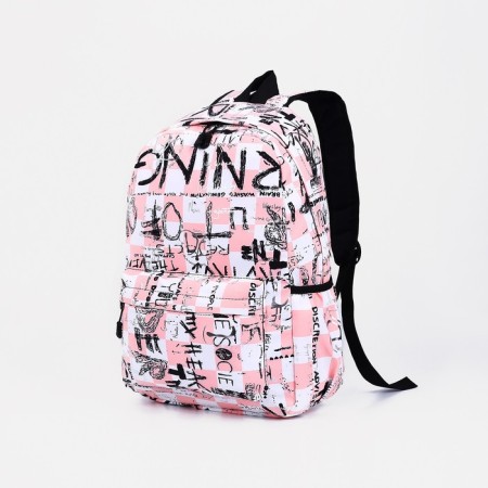 A backpack with a zipper, 3 outer pockets, pink/white color-2