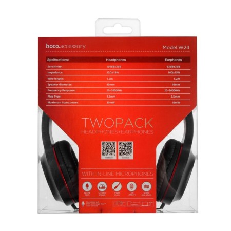 Hoco W24 headphone set, wired, overhead + vacuum, wired, red-3