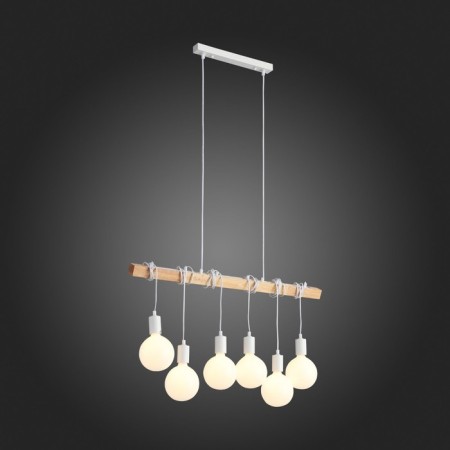 Suspended EVOLUCE lamp. SL1142.503.06. Bagetti. 6x60 watts, E27, 85x4x29 cm, white color, light wood-4