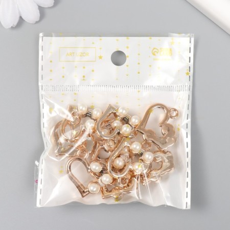 Decor for creativity plastic for metal "Heart with beads" gold 2.4x0.7x2.4 cm-3
