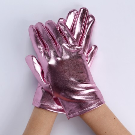 Carnival accessory- gloves, pink metallic color, artificial leather-1