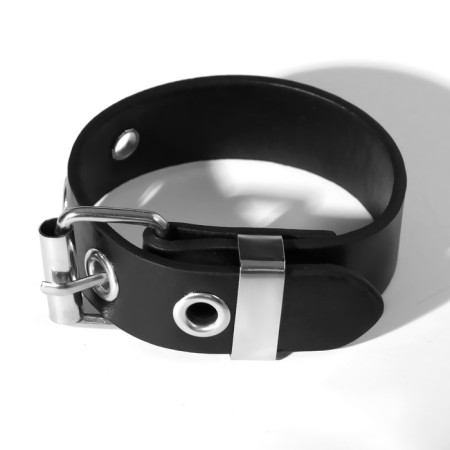 Bracelet Leather "Hardcore" strap, black color in silver-2