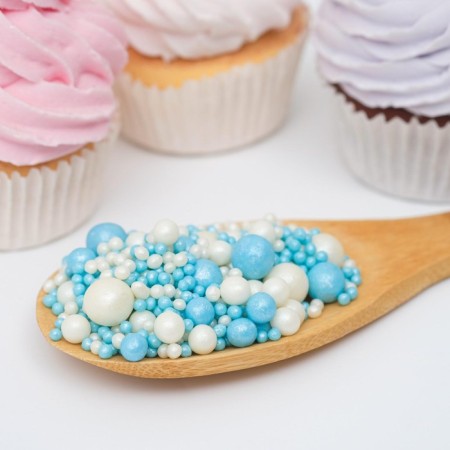 Sprinking confectionery "pearls", turquoise, silver, 50 g-1