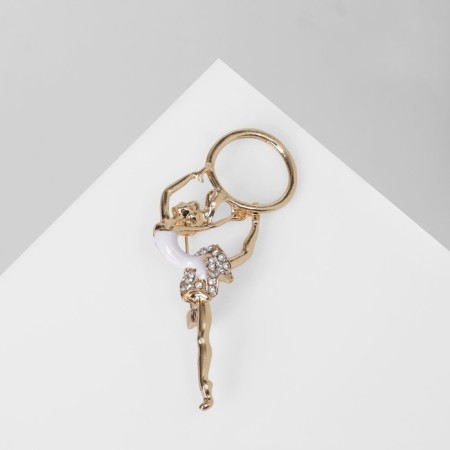 Brooch "Gymnast" with hulahup, white color in gold-1
