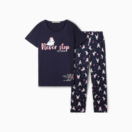 Homemade female set (T-shirt/pants), dark blue color, size 48-3