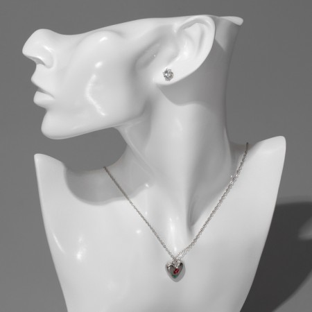 Headset 2 items: earrings, pendant "heart" with a flower inside, colored in silver, 45 cm-2