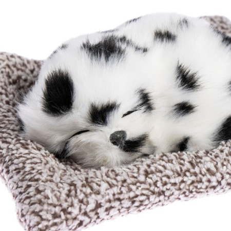 Toy on a car panel, a dog on a pillow, white and black color-1
