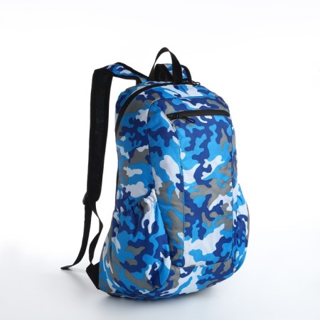 The backpack is waterproof with lightning, 3 pockets, blue/blue color-2