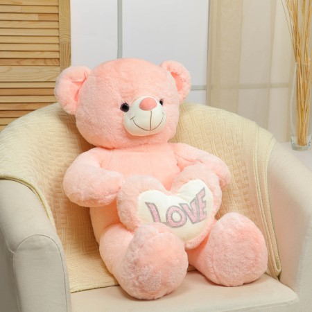 Soft toy "Bear", with heart, 80 cm, pink color