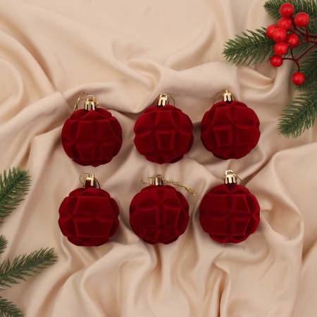 Set of balls plastic D-6 cm, 6 pcs "Bjorn" geometry, red