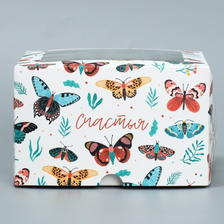 Capcake box, confectionery packaging double -sided, 4 cells "Butterflies", 16 x 16 x 10 cm-4