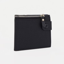 Men's purse on the button, a department for bills, for maps, for coins, black color
