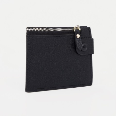 Men's purse on the button, a department for bills, for maps, for coins, black color