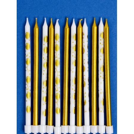 Set of candles for the cake "Blinking balls", 12 pcs, gold and white-2